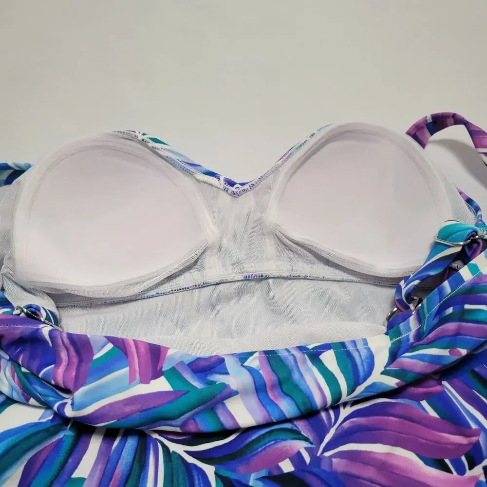 Swim Solutions Tummy-Control Faux-Tankini One-Piece Swimsuit Modest NWT Size 8 - Picture 11 of 13